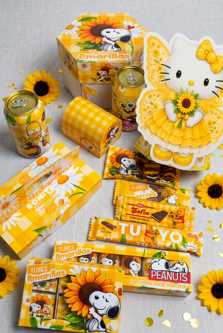 Cajas para postres, snacks y portarosas con diseños de flores amarillas